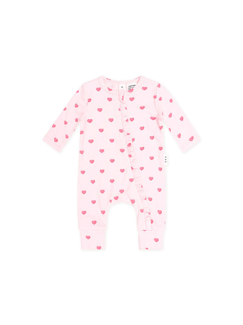 Huxbaby - I Heart You Pointelle Frill Zip Romper | Baby Pink