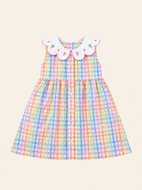 Huxbaby - Ice Cream Rainbow Check Collar Dress | Rainbow Check - PREORDER