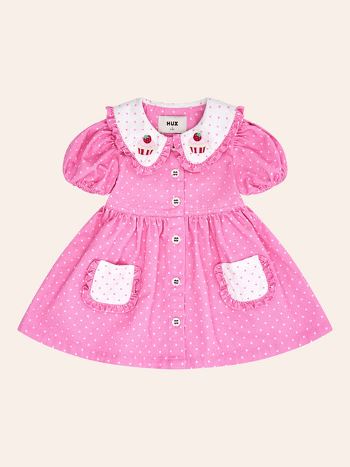 Huxbaby - Icing-on-the-Cupcake Polka Dot Dress | Sherbet/ Almond Milk - PREORDER