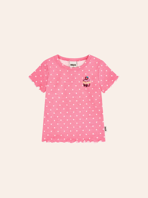 Huxbaby - Icing on the Cupcake Polka Dot Rib Tee | Sherbet/ Almond Milk - PREORDER