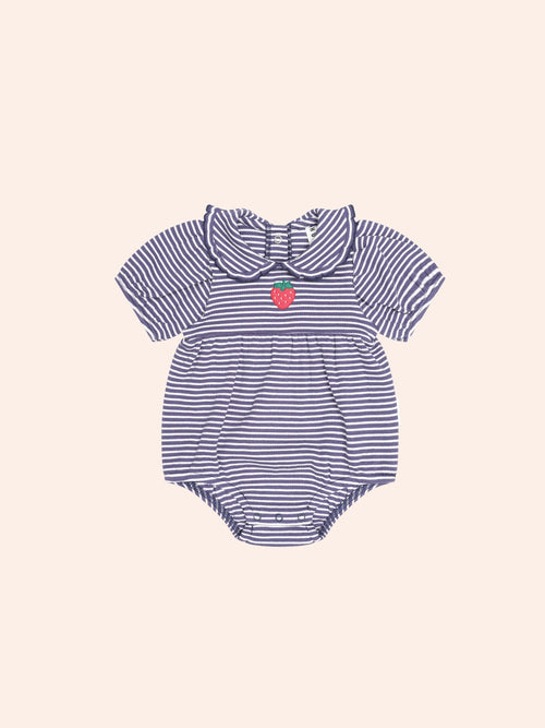 Huxbaby - Ink Stripe Rib Collar Romper | Ink / Almond Stripe