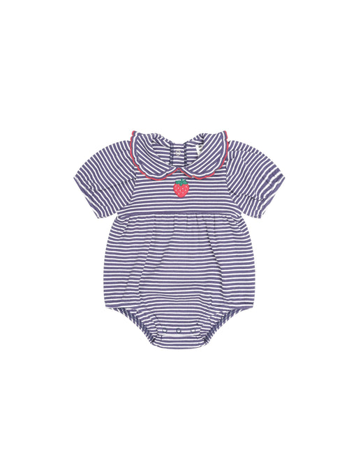 Huxbaby - Ink Stripe Rib Collar Romper | Ink / Almond Stripe