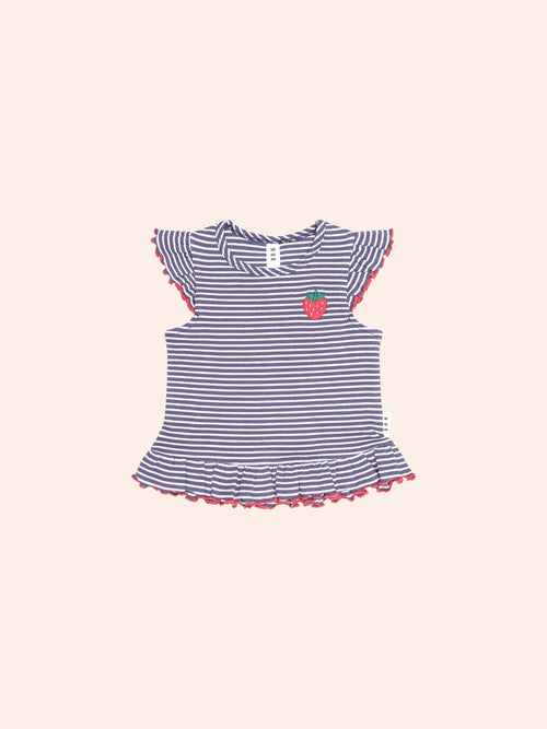 Huxbaby - Ink Stripe Rib Peplum Tee | Ink / Almond Stripe