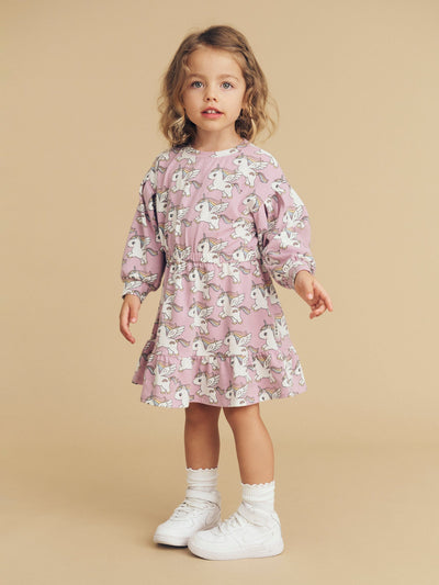 Huxbaby Magical Unicorn Drop Shoulder Dress HB1037W24 Long Sleeve Dress Huxbaby 