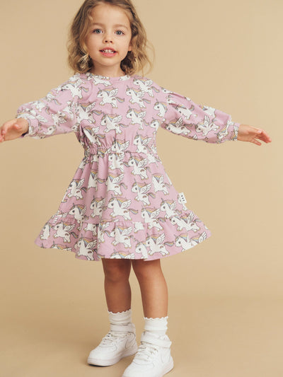 Huxbaby Magical Unicorn Drop Shoulder Dress HB1037W24 Long Sleeve Dress Huxbaby 