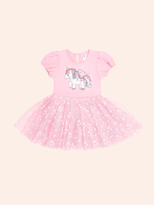Huxbaby - Magical Unicorn Puff Sleeve Tulle Dress | Strawberry Créme