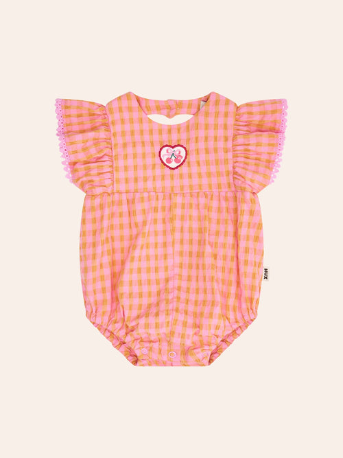 Huxbaby - Mango Sherbet Garment Dye Seersucker Romper | Sherbet/ Mango