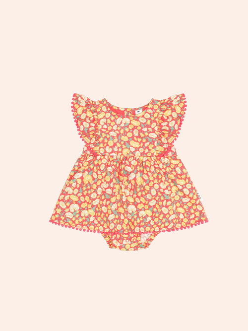Huxbaby - Nautical Floral Dress With Bloomer | Red Multi