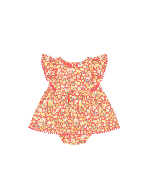 Huxbaby - Nautical Floral Dress With Bloomer | Red Multi
