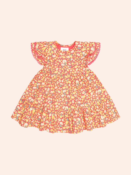 Huxbaby - Nautical Floral Tiered Dress | Red Multi