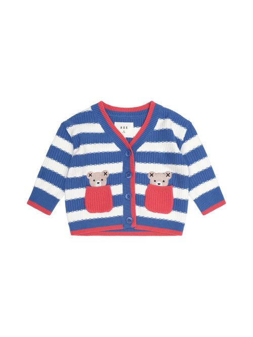 Huxbaby - Nautical Stripe Peekaboo Hux Cardi | Almond Milk/Cobalt