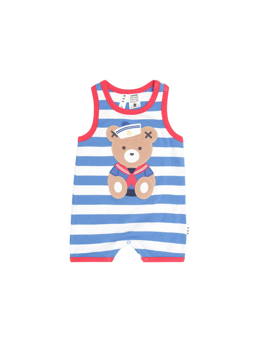 Huxbaby - Nautical Stripe Sitting Hux Sleeveless Romper | Nautical/ Almond Milk