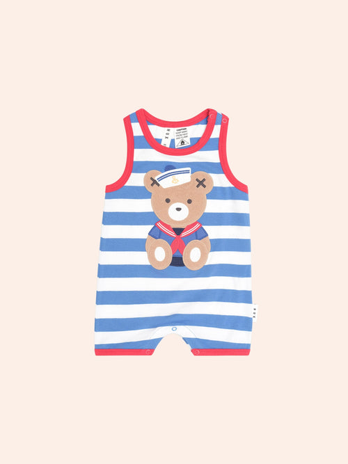 Huxbaby - Nautical Stripe Sitting Hux Sleeveless Romper | Nautical/ Almond Milk