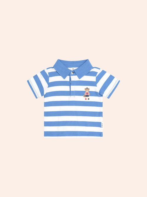 Huxbaby - Nautical Stripe Standing Hux Polo | Nautical/ Almond Milk