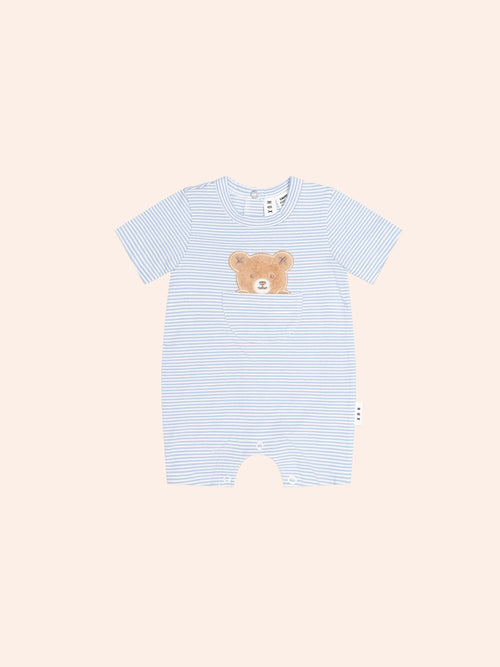 Huxbaby - Peekaboo Hux Stripe Bodysuit | Baby Blue/Almond Milk