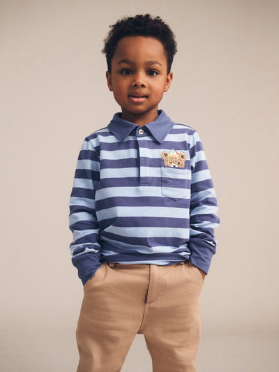 Huxbaby - Peeping Hux Blue Stripe Polo - HB2059W25 Long Sleeve Shirt Huxbaby 