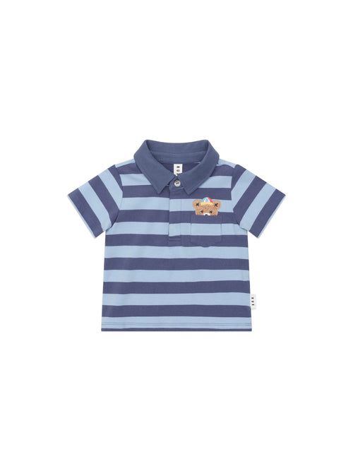 Huxbaby - Peeping Hux Blue Stripe Polo T-Shirt - HB2060W25