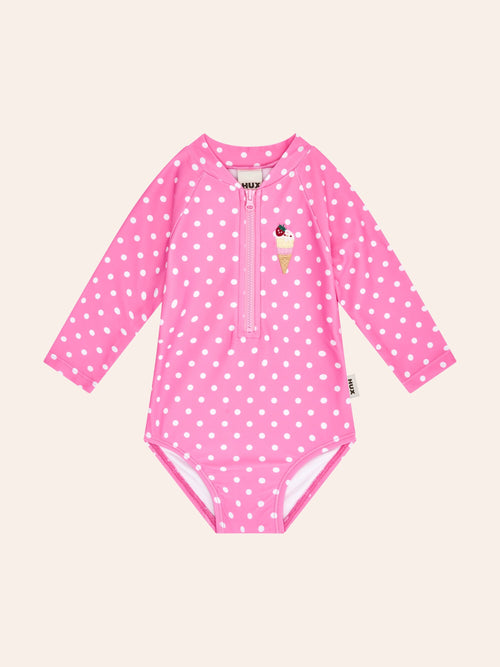 Huxbaby - Polka Dot Ice Cream Raglan Swimsuit | Sherbet - PREORDER