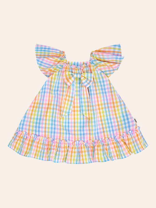 Huxbaby - Rainbow Check Bow Dress | Rainbow Check - PREORDER