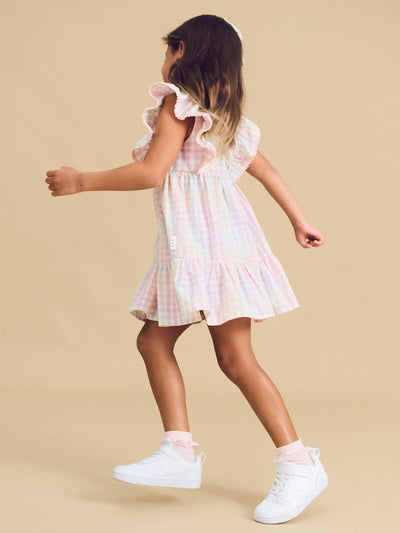 Huxbaby - Rainbow Check Frill Dress - HB1230S24 Short Sleeve Dress Huxbaby 