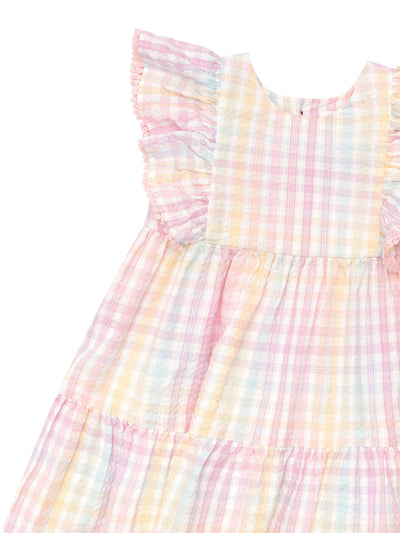 Huxbaby - Rainbow Check Frill Dress - HB1230S24 Short Sleeve Dress Huxbaby 