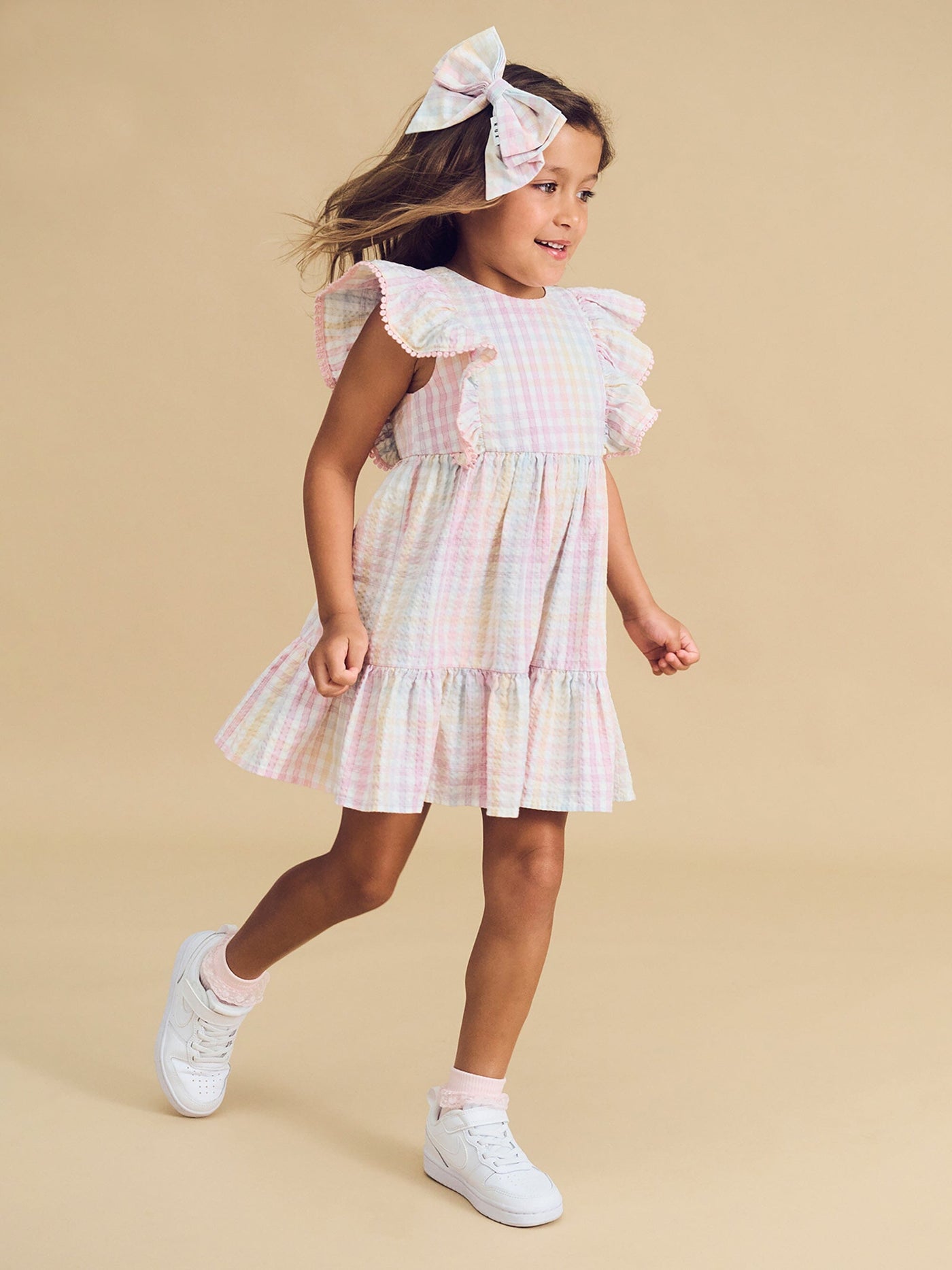 Huxbaby - Rainbow Check Frill Dress - HB1230S24 Short Sleeve Dress Huxbaby 