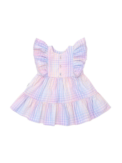 Huxbaby - Rainbow Check Frill Dress - HB1307W25 Short Sleeve Dress Huxbaby 