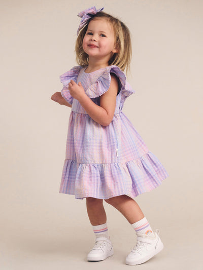 Huxbaby - Rainbow Check Frill Dress - HB1307W25 Short Sleeve Dress Huxbaby 