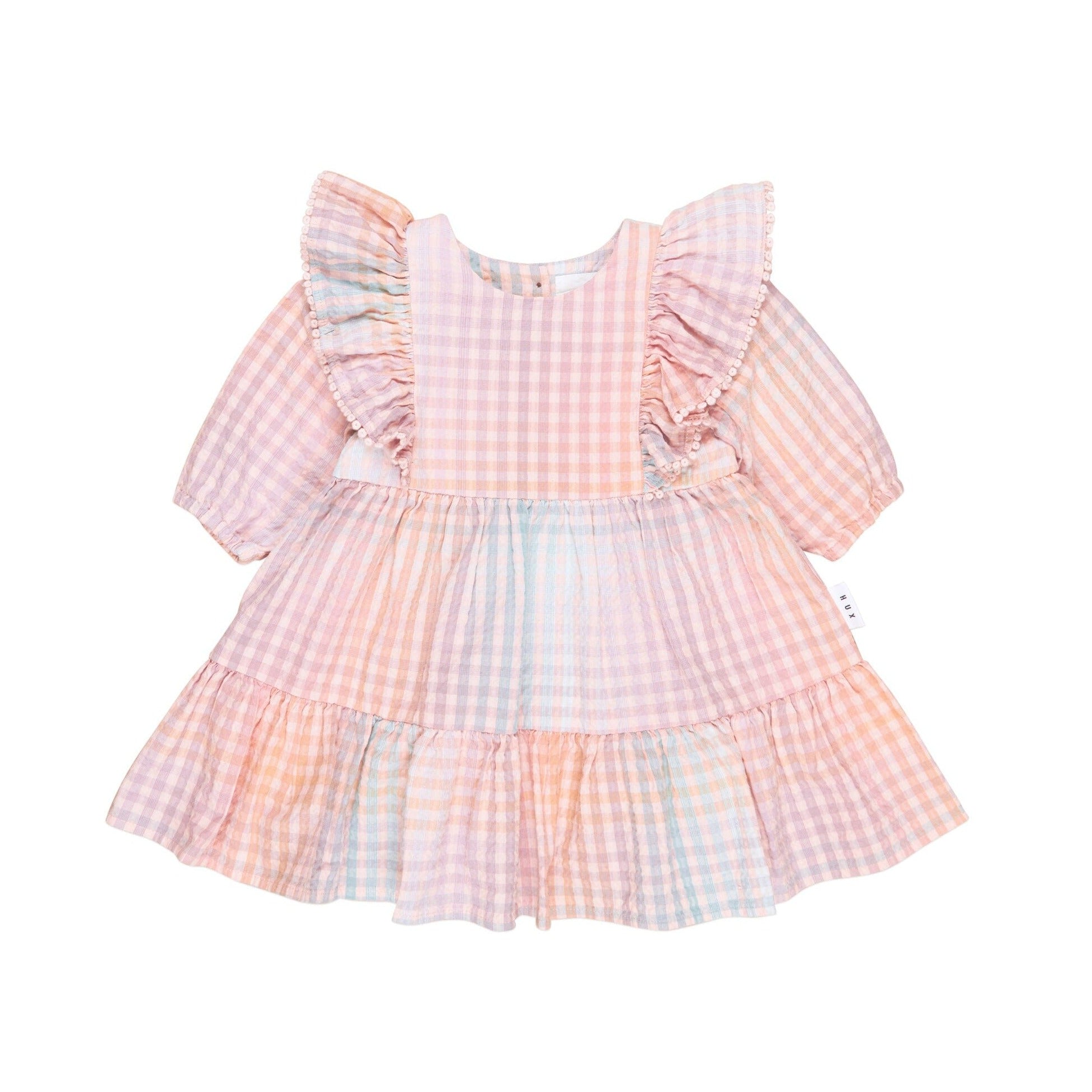 Huxbaby - Rainbow Check Frill Long Sleeve Dress - HB1047W24