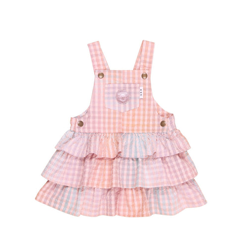 Huxbaby - Rainbow Check Frill Overall Dress - HB1052W24