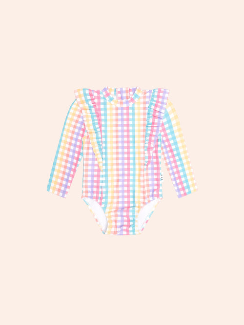Huxbaby - Rainbow Check Frill Swimsuit | Rainbow