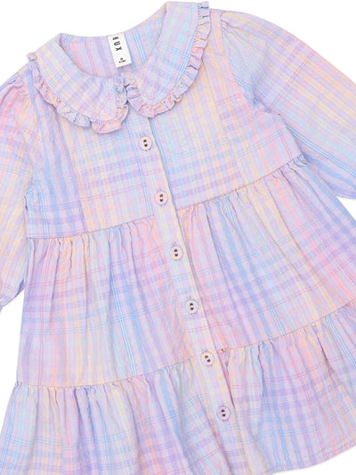 Huxbaby - Rainbow Check Long Sleeve Frill Dress - HB1205W25 Long Sleeve Dress Huxbaby 