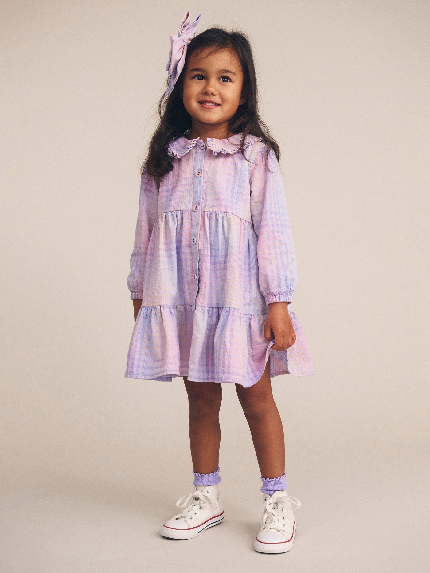 Huxbaby - Rainbow Check Long Sleeve Frill Dress - HB1205W25 Long Sleeve Dress Huxbaby 