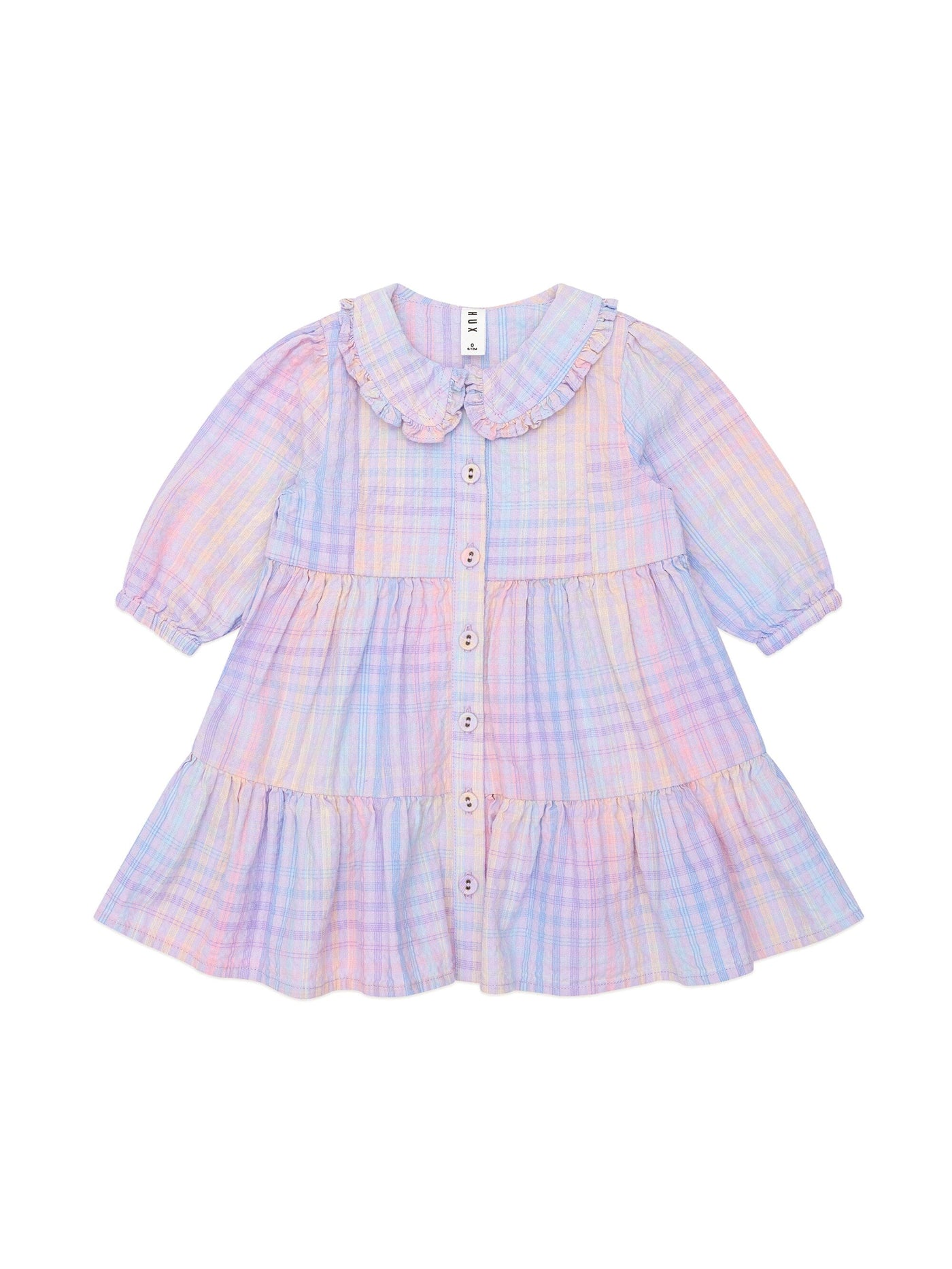 Huxbaby - Rainbow Check Long Sleeve Frill Dress - HB1205W25 Long Sleeve Dress Huxbaby 