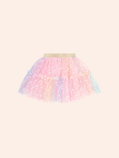 Huxbaby - Rainbow Flocked Hearts Tiered Skirt | Multi