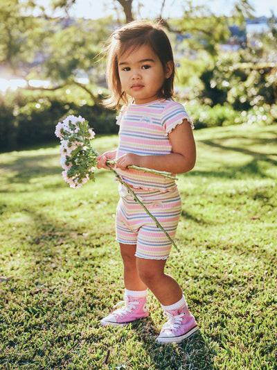 Huxbaby - Rainbow Stripe Rib Tee - HB2279W25 Short Sleeve T-Shirt Huxbaby 