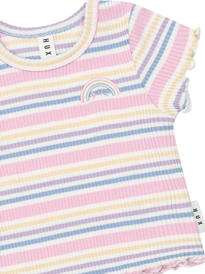 Huxbaby - Rainbow Stripe Rib Tee - HB2279W25 Short Sleeve T-Shirt Huxbaby 