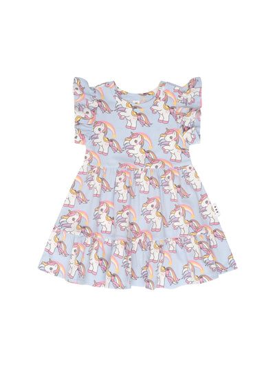 Huxbaby - Rainbow Unicorn Tier Dress - HB1097S24 Short Sleeve Dress Huxbaby 