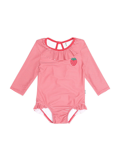 Huxbaby - Red Stripe Frill Neck Swimsuit | Berry Red