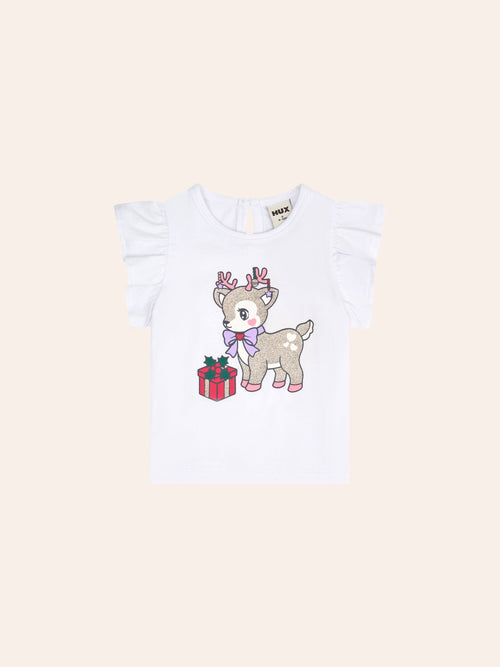 Huxbaby - Reindeer Frill Sleeve Tee | White