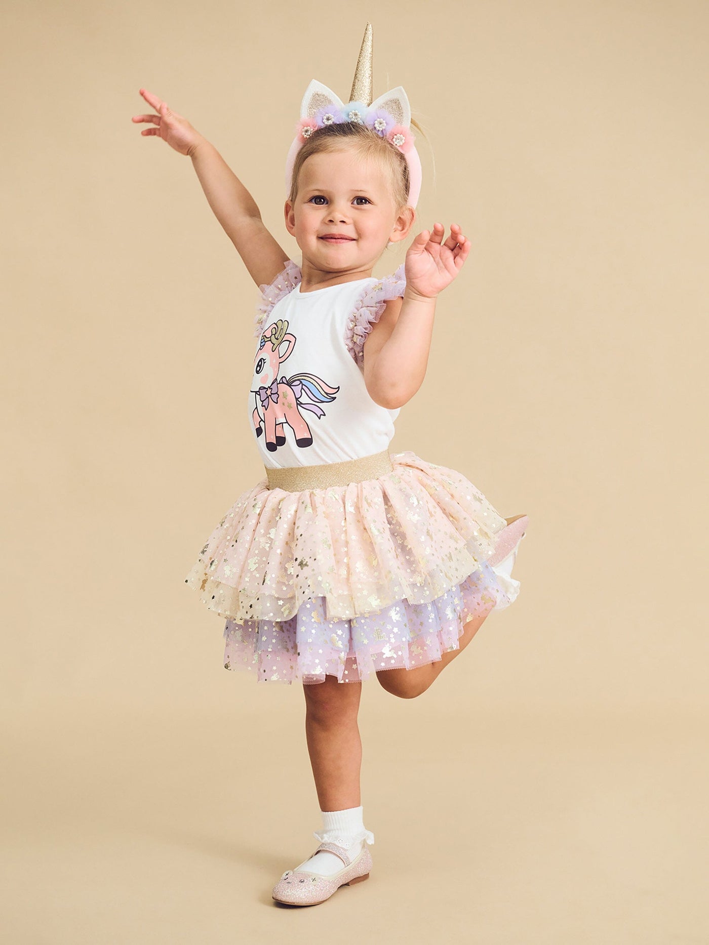 Huxbaby - Reindeer Tulle Sleeve T-Shirt - HB2303S24 Short Sleeve T-Shirt Huxbaby 