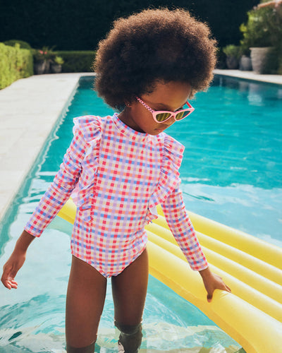 Huxbaby - Scandi Frill Swimsuit Rainbow Check - HB7294S25 One-Piece Swimsuit Huxbaby 