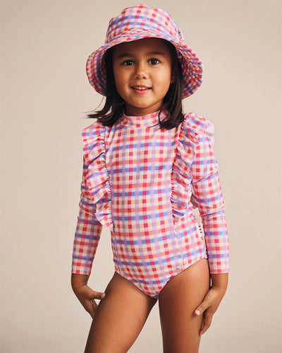 Huxbaby - Scandi Frill Swimsuit Rainbow Check - HB7294S25 One-Piece Swimsuit Huxbaby 