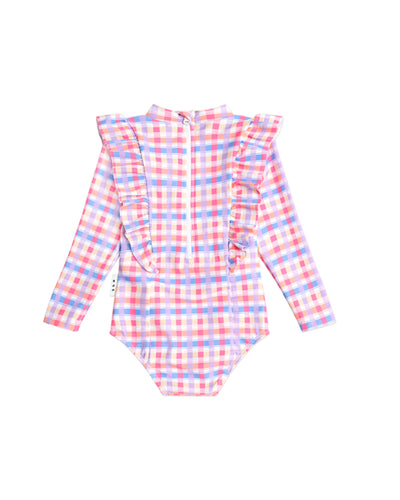 Huxbaby - Scandi Frill Swimsuit Rainbow Check - HB7294S25 One-Piece Swimsuit Huxbaby 