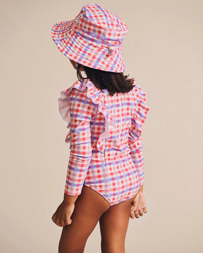 Huxbaby - Scandi Frill Swimsuit Rainbow Check - HB7294S25 One-Piece Swimsuit Huxbaby 
