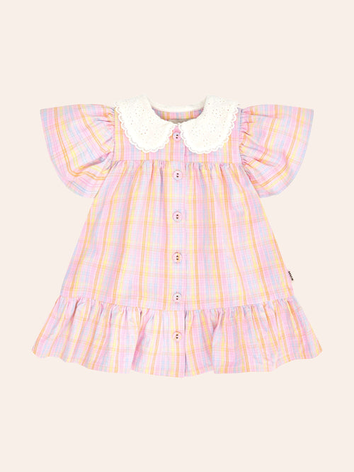 Huxbaby - Seaside Rainbow Stripe Lace Collar Dress | Rainbow Multi - PREORDER