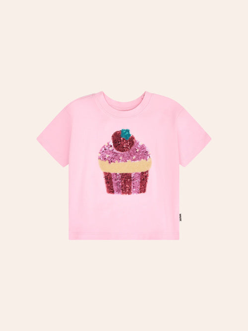 Huxbaby - Sequin Strawberry Cupcake Drop Shoulder Tee | Cupcake Pink - PREORDER