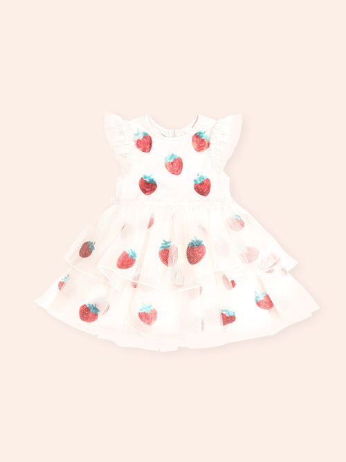 Huxbaby - Sequin Strawberry Tulle Dress | Ecru