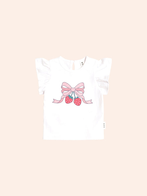 Huxbaby - Strawberry Bow Frill Tee | White
