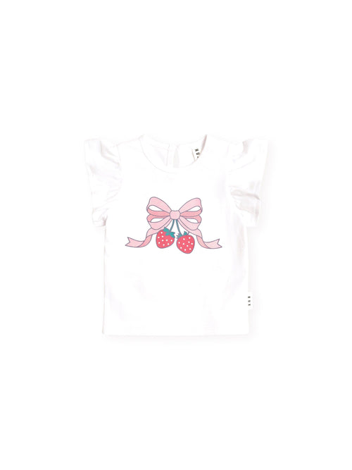 Huxbaby - Strawberry Bow Frill Tee | White